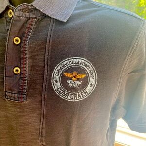 Moto Guzzi Italian designer distressed polo shirt. Size L.